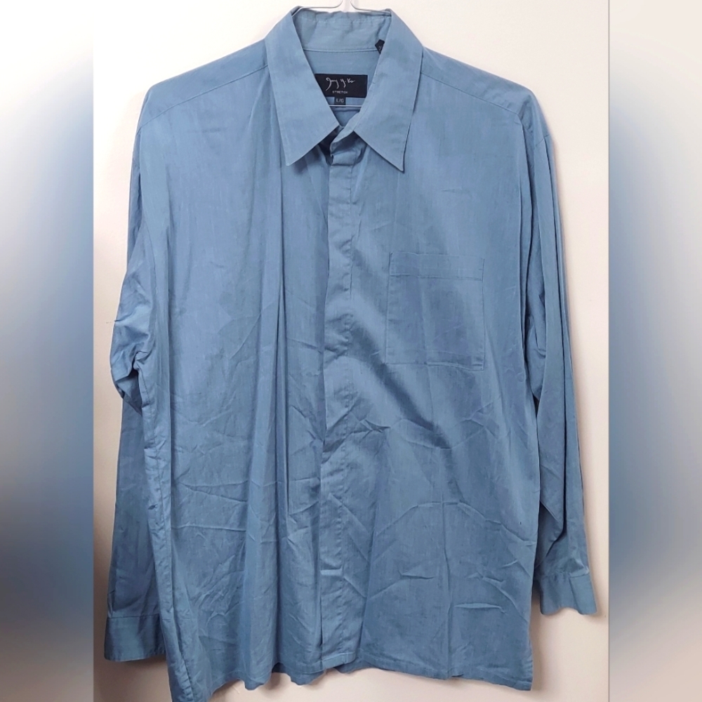 Jay Y. Ka french blue stretch fabric cotton-rich dress shirt, size L
